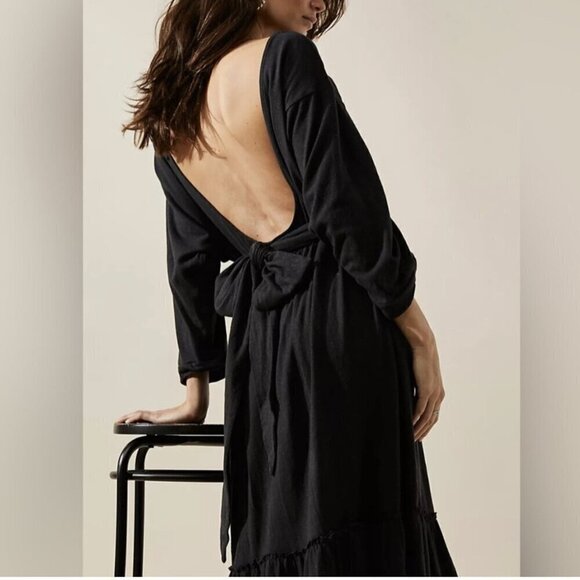 Free People Beach Garcia Midi Dress Black - Picture 1 of 13